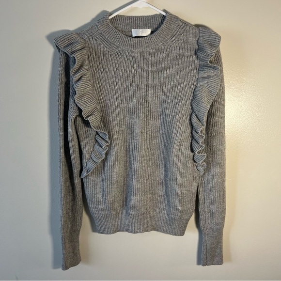 7 for All Mankind Ruffle Mock Neck Sweater Gray Size Small - Picture 1 of 4